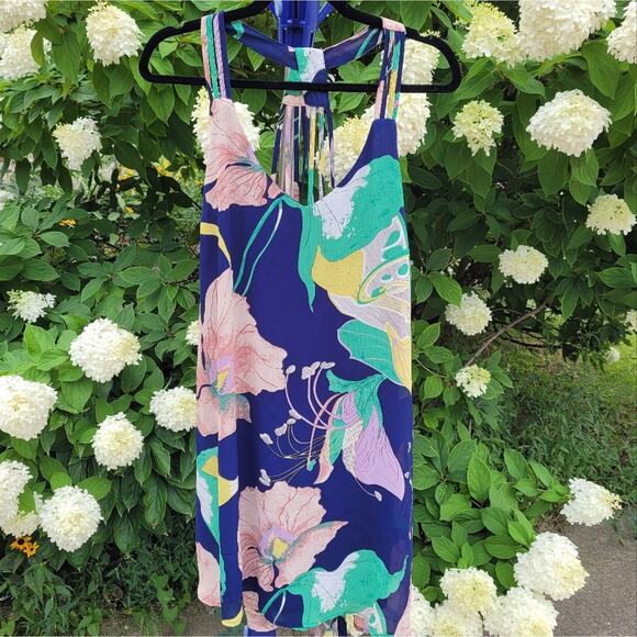 entro Navy Floral Strappy Dress size Large - Picture 1 of 14
